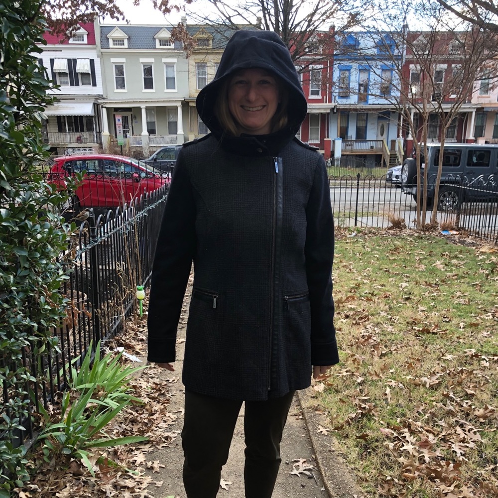 Wool Blend Zip Front Coat with Hood - Picture 3 of 11